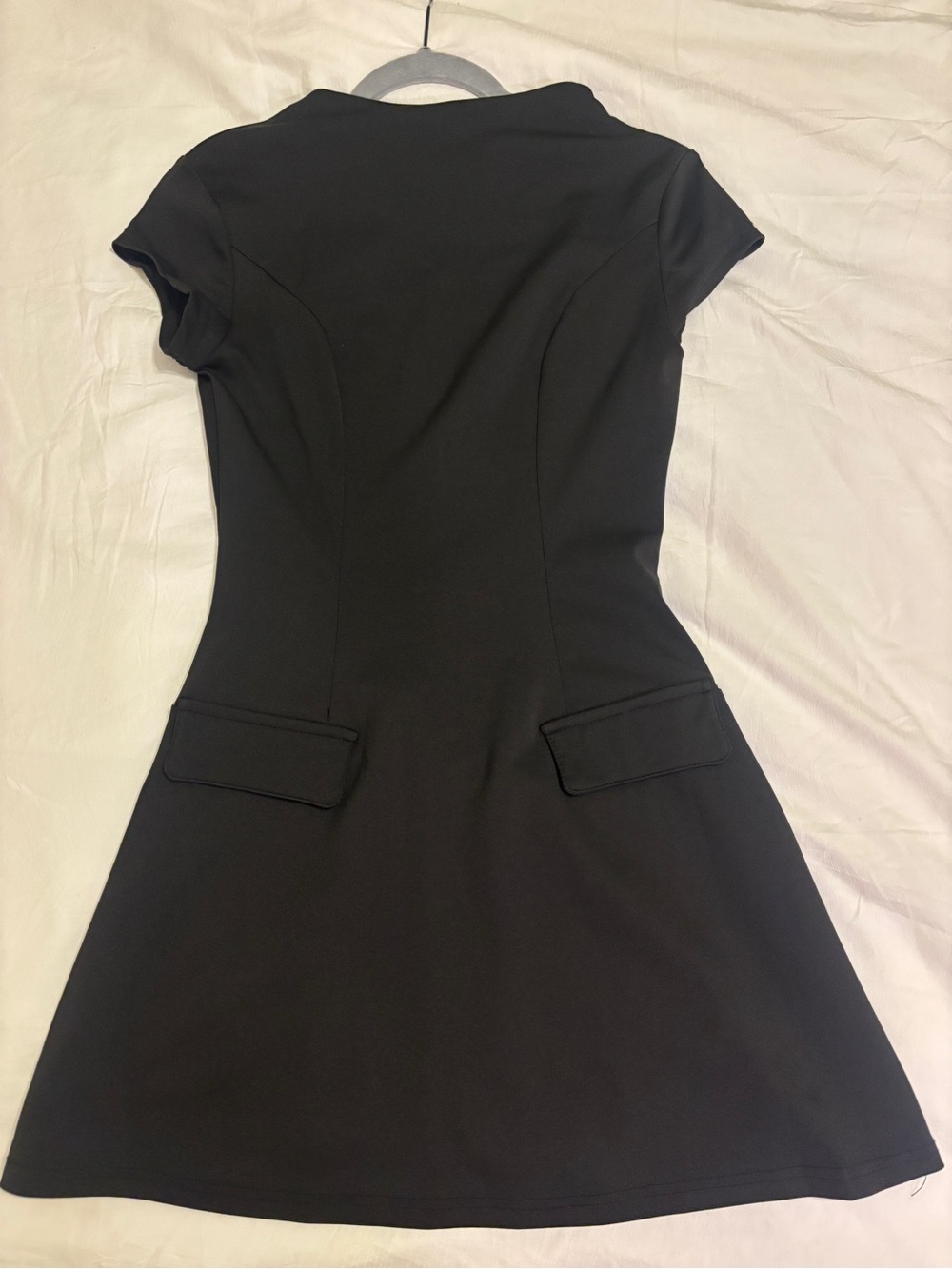 Women's Black Short-Sleeve Fit-and-Flare Dress
